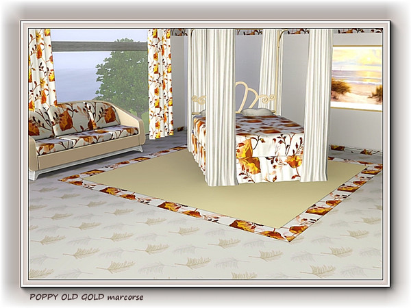 Sims 3 — Poppy Old Gold pattern by marcorse — Old gold poppies and brown leaves, randomly repeated