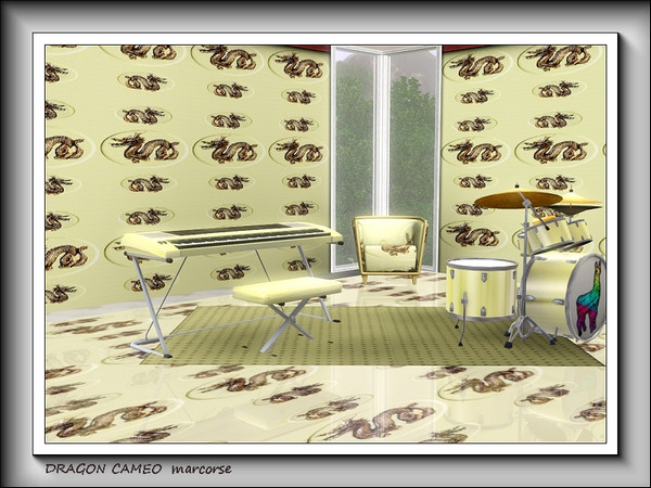 Sims 3 — Dragon Cameo pattern by marcorse — Dragon cameos in two sizes in gold and brown.