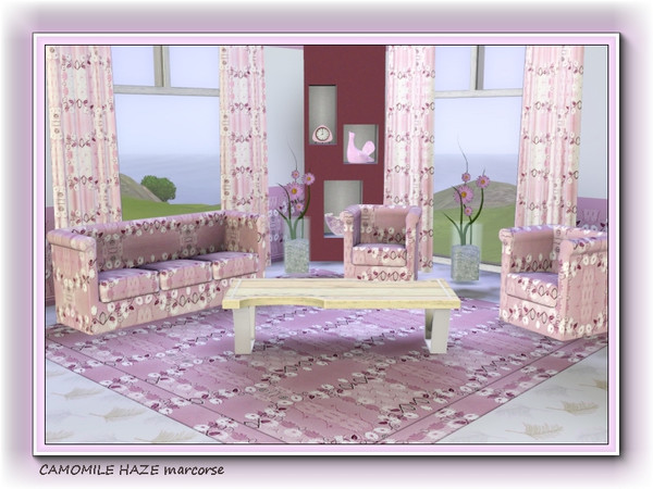 Sims 3 — Camomile Haze pattern by marcorse — Camomile flowers in a regular repeat on a mauve/lilac background