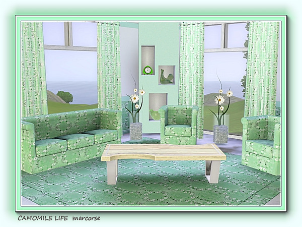 Sims 3 — Camomile Life pattern by marcorse — White camomile flowers on green, in a small format repeat pattern