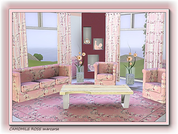 Sims 3 — Camomile Rose pattern by marcorse — White camomile flowers on a rosepink background.