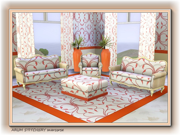 Sims 3 — Arum Stitchery pattern by marcorse — A simple abstract design featuring an embroidered arum leaf in pink on