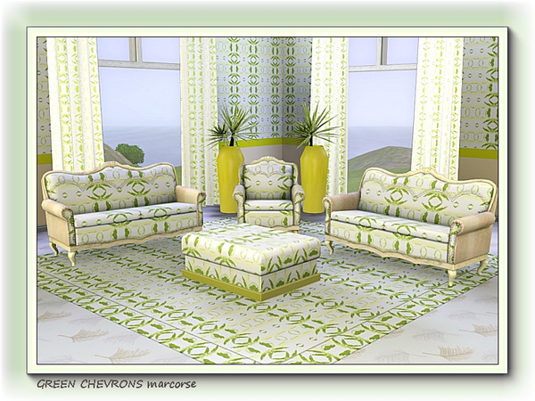 Sims 3 — Green Chevrons pattern by marcorse — An abstract design of green chevrons and other style elements, with a pink