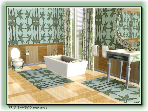 Sims 3 — Trio Bamboo pattern by marcorse — Bamboo leaves and stems in a vertical, green and brown on green, repeat