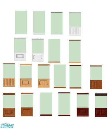 Sims 2 — Apple Green Set by gil_shalos — 20 walls painted Apple Green with a variety of kick, crown and wainscoting.