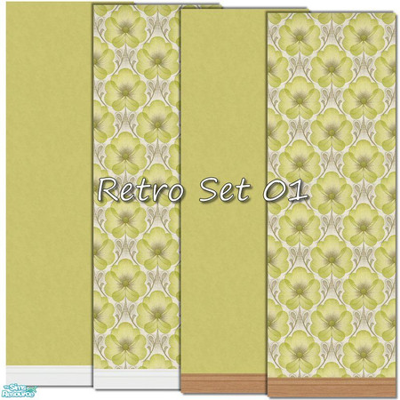 Sims 2 — Retro Wall Set 01 by kittyispretty69 — A set of four walls (wallpaper and matching paint walls) in two styles