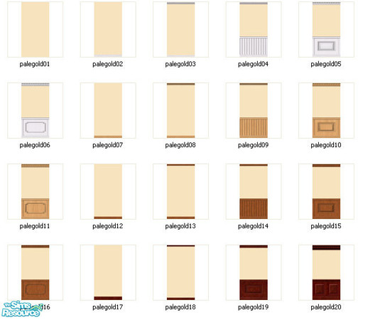 Sims 2 — Pale Gold Set by gil_shalos — A set of 20 walls painted a creamy gold with a variety of kicks, crowns and