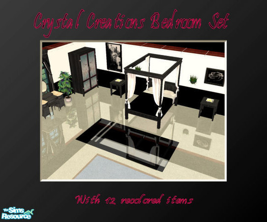 Sims 2 — Crystal Creations Black and White Bedroom Set by BleedingDesperation — My first room. Includes recolors of Maxis