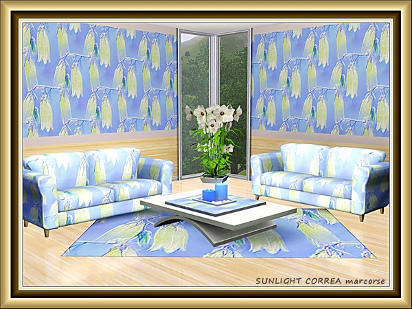Sims 3 — Sunlight Correa pattern by marcorse — Australian native correas in a pretty, sunlit design on blue.