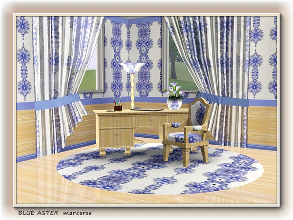 Sims 3 — Blue Aster pattern by marcorse — Pretty blue asters in a stylised repeat pattern.