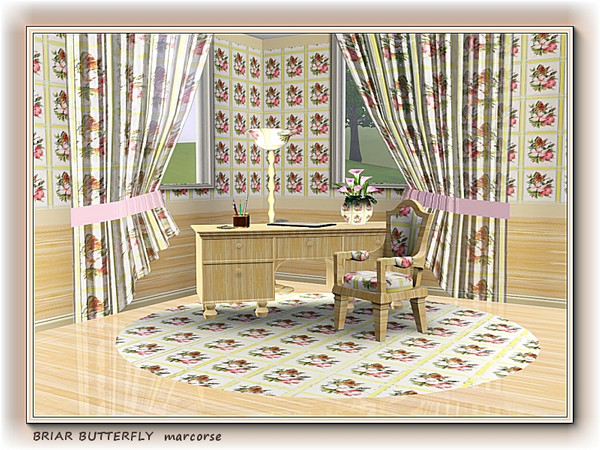 Sims 3 — Briar Butterfly pattern by marcorse — A faux tile pattern featuring briar rose and butterfly motifs.