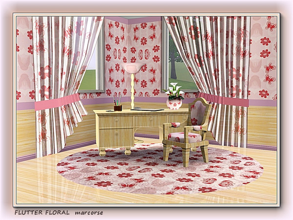 Sims 3 — Flutter Floral pattern by marcorse — A simple circular design of flowers and butterflies in shades of pink.