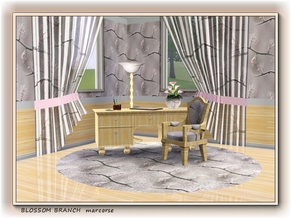 Sims 3 — Blossom Branch pattern by marcorse — Budding Spring blossoms on bare branches in tones of pink/grey.