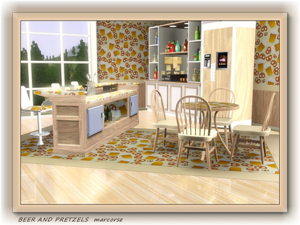 Sims 3 — Beer and Pretzels pattern by marcorse — A fun pattern featuring over-flowing beer mugs and pretzels in shades of