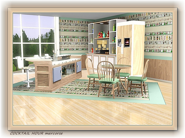 Sims 3 — Cocktail Hour pattern by marcorse — A wall of bottles, glasses, cocktails - and bubbles - for the cocktail hour,
