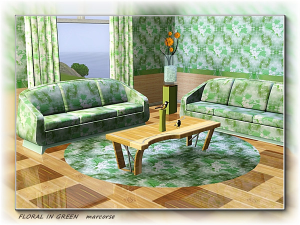 Sims 3 — Floral in Green pattern by marcorse — Beautiful allover floral pattern in green and white.