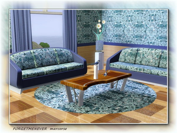 Sims 3 — Forgetmenever pattern by marcorse — Forgetmenot bunches in a regular repeat in shades of blue/green.