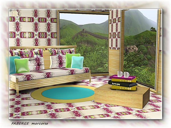 Sims 3 — Faberge pattern by marcorse — This pattern in purple, green and white is based on a design on a Faberge Egg.