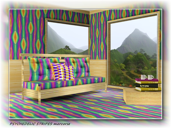 Sims 3 — Psychedelic Stripes pattern by marcorse — This combination of colours could only be called 'psychedelic' . . so