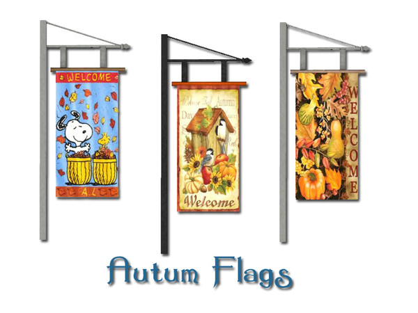 Sims 3 — Home Flags  Autum by Lulu265 — 3 Versions, stands are recolourable