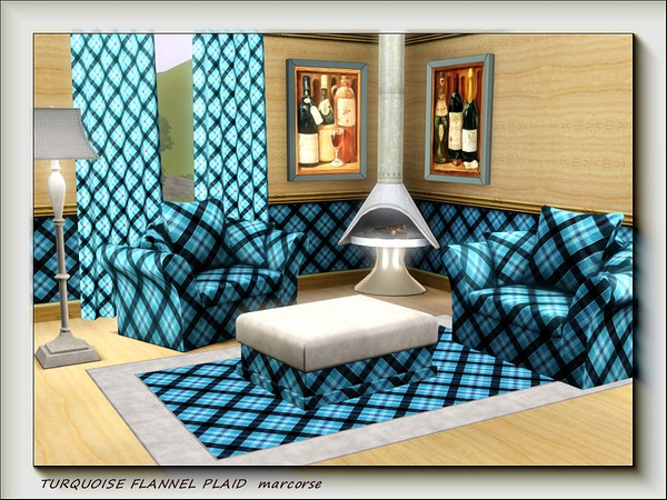 Sims 3 — Turquoise Flannel Plaid pattern by marcorse — A flannel plaid in turquoise, black and white.