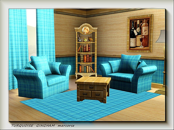 Sims 3 — Turquoise Gingham pattern by marcorse — A simple gingham pattern in shades of turquoise.