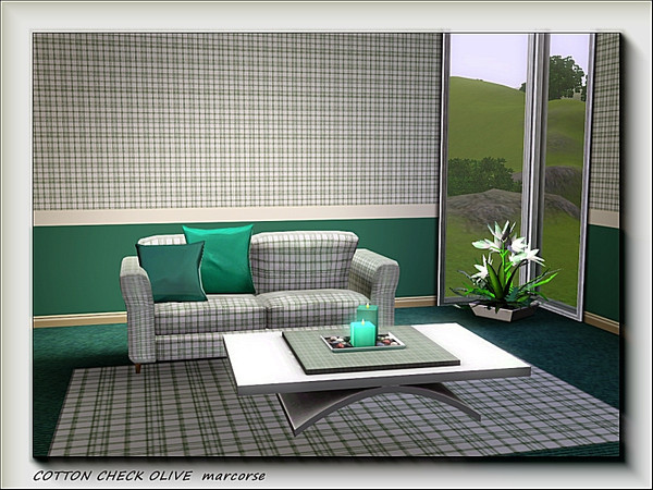 Sims 3 — Cotton Check Olive pattern by marcorse — Overcheck cotton gingham in olive green