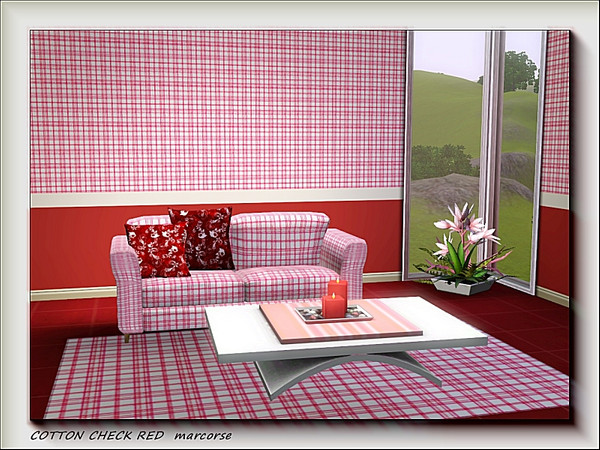 Sims 3 — Cotton Check Red pattern by marcorse — Overcheck cotton gingham in red.