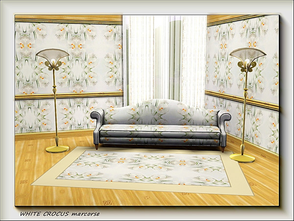 Sims 3 — White Crocus pattern by marcorse — White crocus flowers with bright yellow stamens in a stylised repeat pattern.