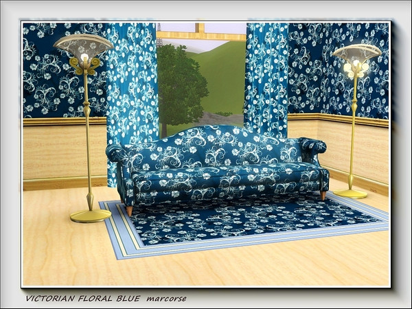 Sims 3 — Victorian Floral Blue pattern by marcorse — A typically dark and dense Victorian floral in blue and white.