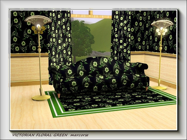 Sims 3 — Victorian Floral Green pattern by marcorse — Victorian green and white floral on black