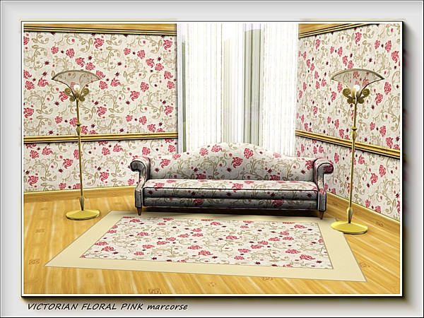Sims 3 — Victorian Floral Pink pattern by marcorse — Victorian Floral Pink features pink roses and ladybirds
