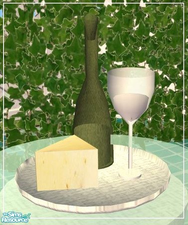 Sims 2 — Balcony Nook - Wine and Cheese by minsmusic — White wine and creamy cheese deco