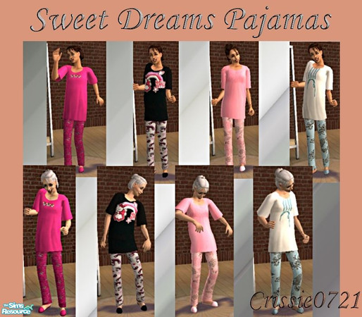 Sims 2 — Sweet Dreams Pajamas by Crissie0721 — Four pajama outfits for your elder and adult females. 