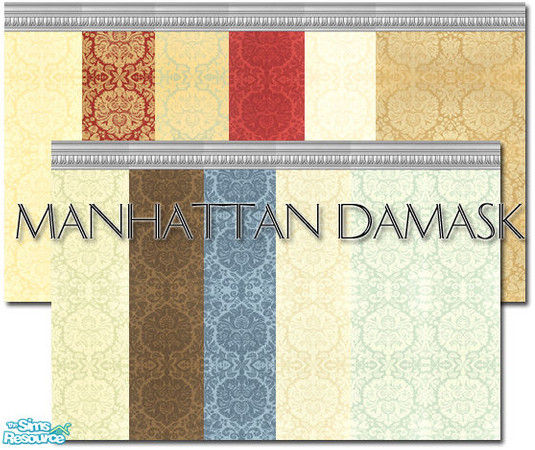 Sims 2 — Manhattan_Damask by Cynic08 — A set of 11 different wallpapers for your Sim\'s home. Colors include: Aqua,