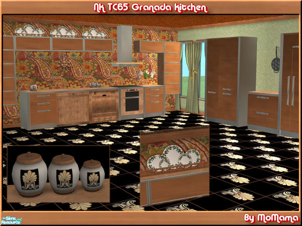 Sims 2 — NK TC65 Granada Kitchen by MoMama — An unusual recolor of Shoukeir\'s Granada Kitchen. In brown with colorful