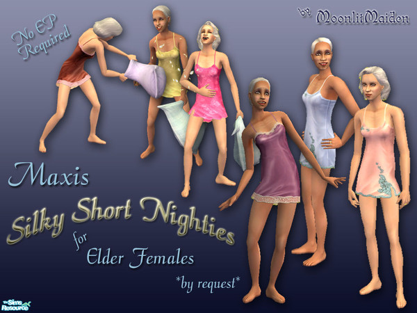 Sims 2 — Silky Short Nighties for Elder Females (No EP) by moonlitmaiden — Tired of few decent clothes for elders? Expand