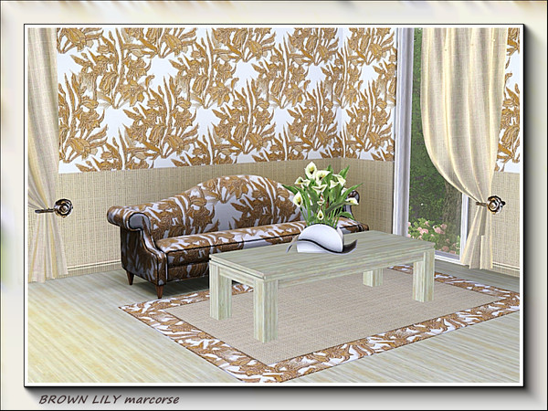Sims 3 — Brown Lily pattern by marcorse — Clumps of field lilies in brown on white