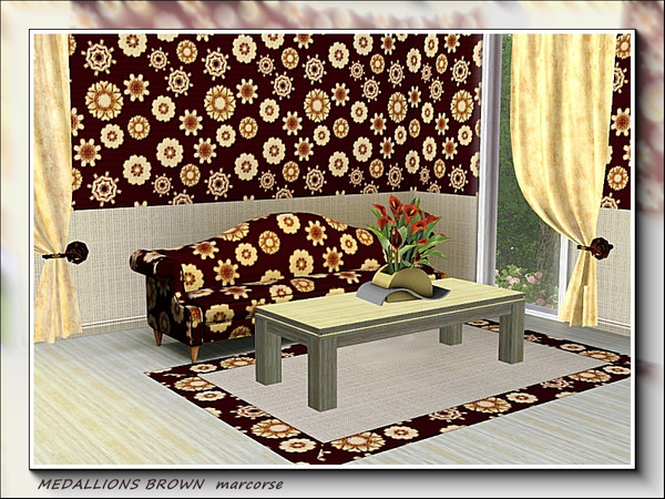 Sims 3 — Medallions Brown pattern by marcorse — A random, allover pattern featuring various floral medallions and shapes.