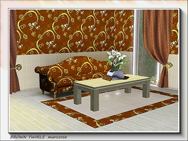 Sims 3 — Brown Twirls pattern by marcorse — An abstract design of floral motifs and twirls in brown shades