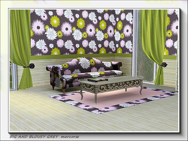 Sims 3 — Big and Blousy Grey pattern by marcorse — Big, splashy flowers in pink, white and yellow on a grey background