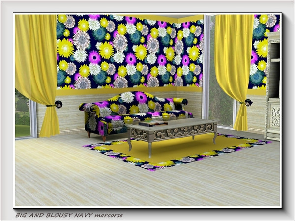 Sims 3 — Big and Blousy Navy pattern by marcorse — Big, splashy flowers in pink, yellow, white and grey on a navyblue