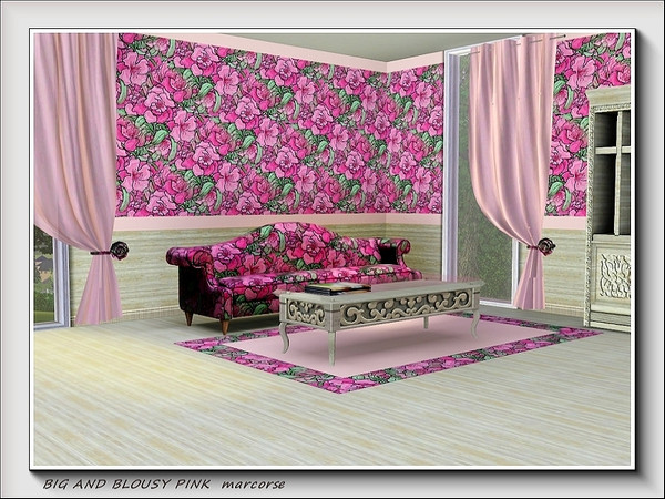 Sims 3 — Big and Blousy Pink pattern by marcorse — A dense allover pattern of big, pink peony flowers.