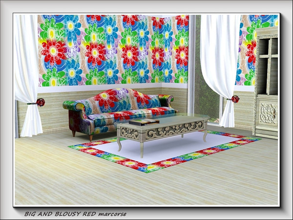 Sims 3 — Big and Blousy Red pattern by marcorse — Huge flowers in red, blue and green with white overlays and