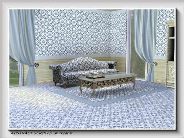 Sims 3 — Abstract Scrolls pattern by marcorse — A regular repeat pattern of scrolled shapes in grey on a recolourable