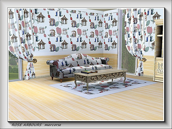 Sims 3 — Rose Arbours pattern by marcorse — Arbours and gazebos of various shapes in a regular repeat design, overlaid