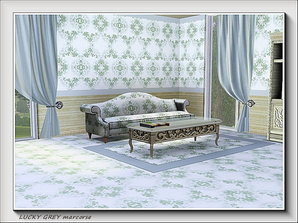 Sims 3 — Lucky Grey pattern by marcorse — Lucky clovers in a pretty and delicate circular design, grey/green on white.