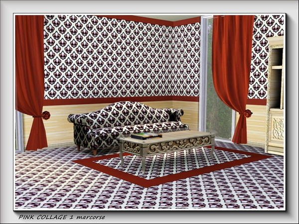 Sims 3 — Pink Collage pattern 1 by marcorse — A fleur de lis design in the collage pattern colours of pink and beige.