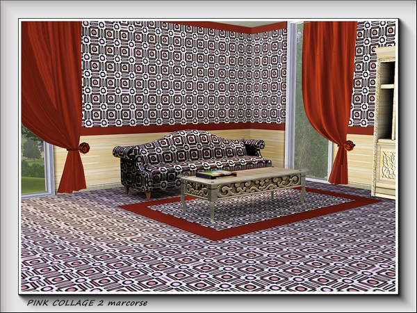Sims 3 — Pink Collage pattern 2 by marcorse — A dots and dashes design in the collage pattern colours of pink and beige.