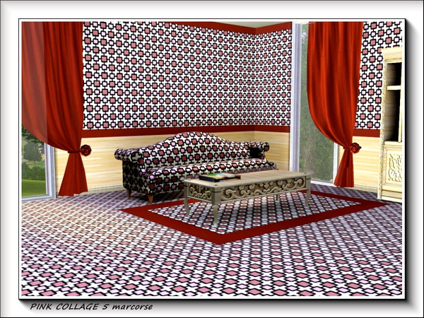 Sims 3 — Pink Collage pattern 5 by marcorse — A joined square design in the collage pattern colours of pink and beige.